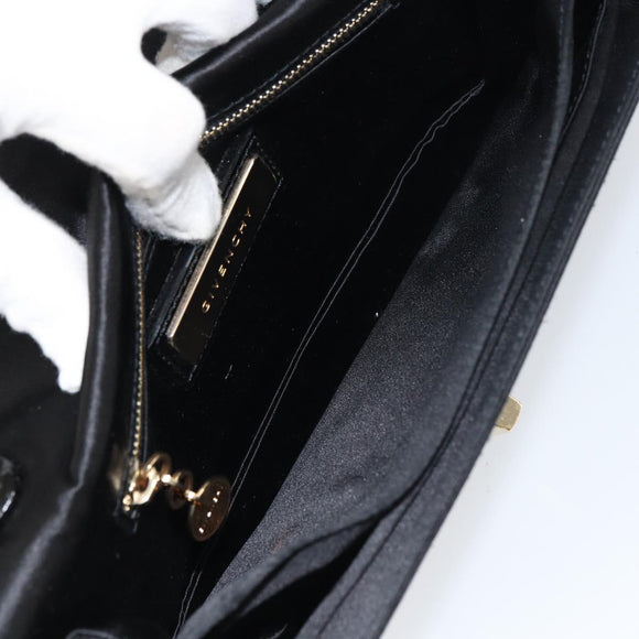 GIVENCHY Chain Shoulder Bag Satin Black Gold Auth ka890