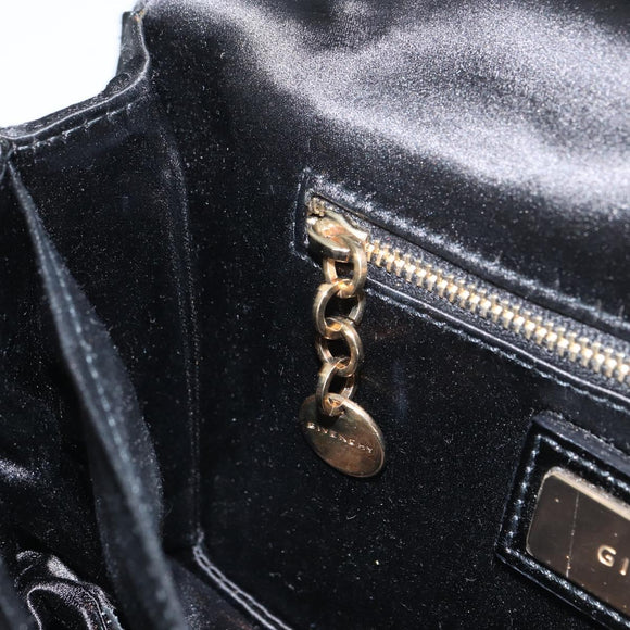 GIVENCHY Chain Shoulder Bag Satin Black Gold Auth ka890