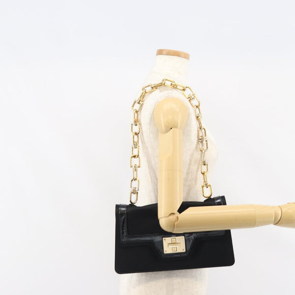 GIVENCHY Chain Shoulder Bag Satin Black Gold Auth ka890