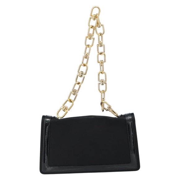 GIVENCHY Chain Shoulder Bag Satin Black Gold Auth ka890
