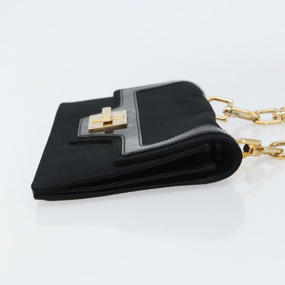 GIVENCHY Chain Shoulder Bag Satin Black Gold Auth ka890