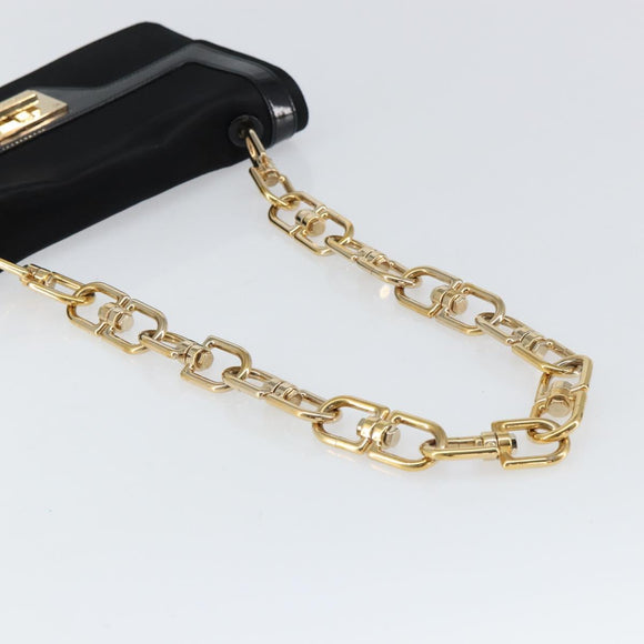 GIVENCHY Chain Shoulder Bag Satin Black Gold Auth ka890