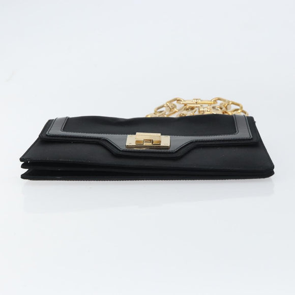 GIVENCHY Chain Shoulder Bag Satin Black Gold Auth ka890