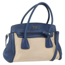 PRADA Hand Bag Canvas 2way Beige Blue Auth ka891-1