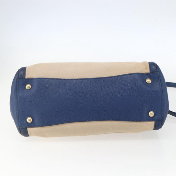 PRADA Hand Bag Canvas 2way Beige Blue Auth ka891