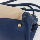PRADA Hand Bag Canvas 2way Beige Blue Auth ka891-15