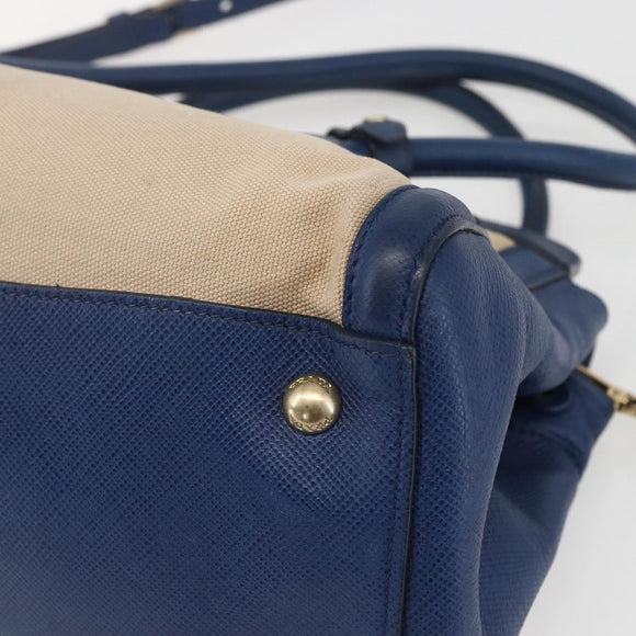 PRADA Hand Bag Canvas 2way Beige Blue Auth ka891