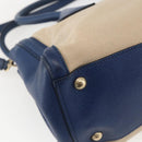 PRADA Hand Bag Canvas 2way Beige Blue Auth ka891-10
