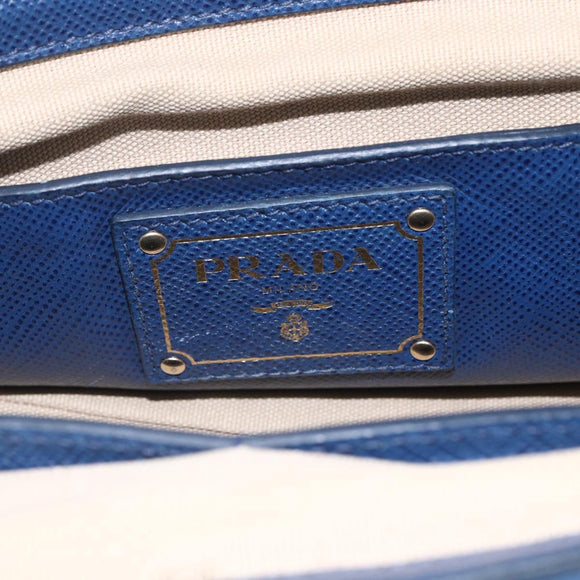 PRADA Hand Bag Canvas 2way Beige Blue Auth ka891