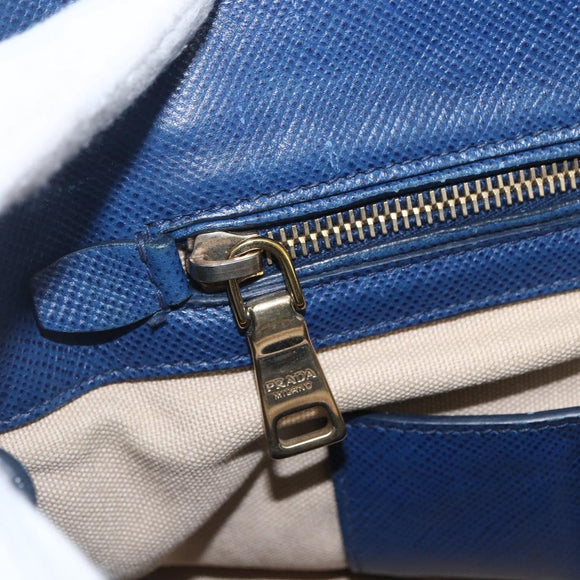 PRADA Hand Bag Canvas 2way Beige Blue Auth ka891