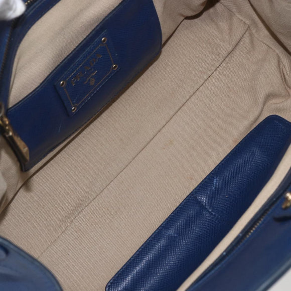PRADA Hand Bag Canvas 2way Beige Blue Auth ka891