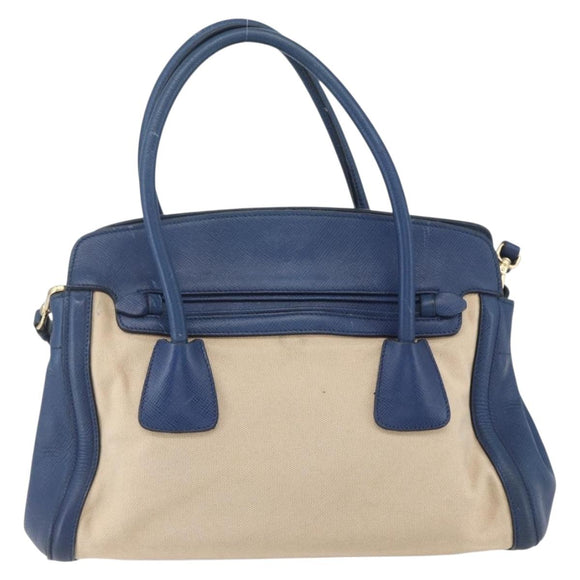 PRADA Hand Bag Canvas 2way Beige Blue Auth ka891