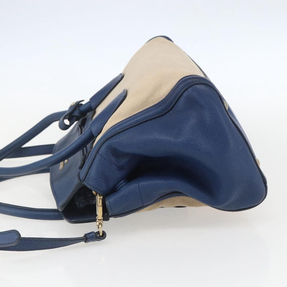PRADA Hand Bag Canvas 2way Beige Blue Auth ka891
