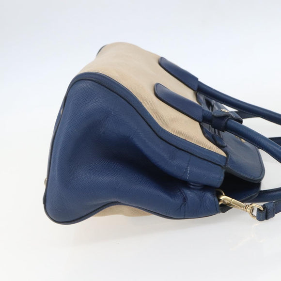 PRADA Hand Bag Canvas 2way Beige Blue Auth ka891