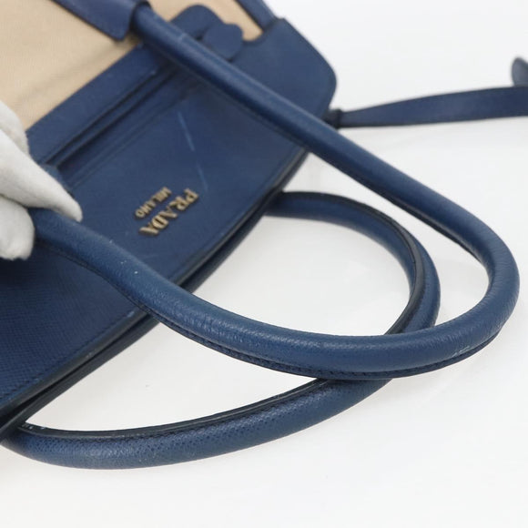 PRADA Hand Bag Canvas 2way Beige Blue Auth ka891