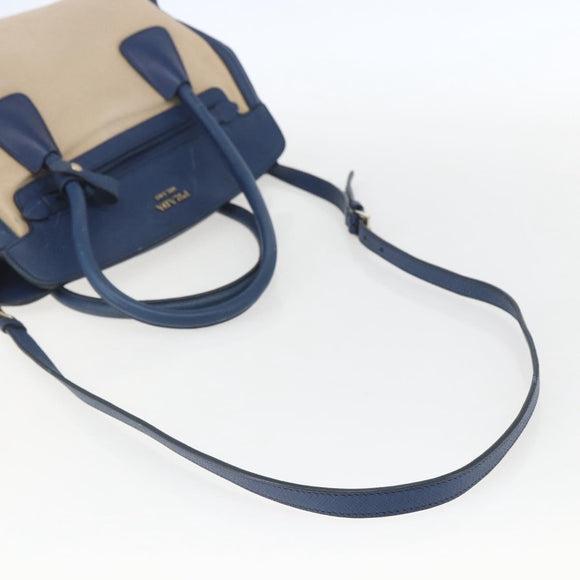 PRADA Hand Bag Canvas 2way Beige Blue Auth ka891