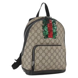 GUCCI GG Supreme Backpack PVC Beige Silver 430151 Auth ka892