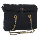 PRADA Chain Shoulder Bag Nylon Navy Gold Auth ka893-1