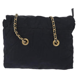 PRADA Chain Shoulder Bag Nylon Navy Gold Auth ka893 - 0