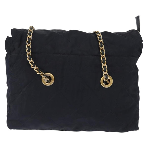 PRADA Chain Shoulder Bag Nylon Navy Gold Auth ka893