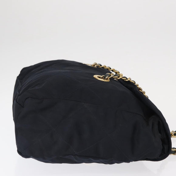 PRADA Chain Shoulder Bag Nylon Navy Gold Auth ka893