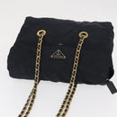 PRADA Chain Shoulder Bag Nylon Navy Gold Auth ka893-6