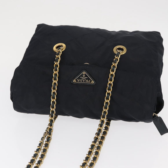 PRADA Chain Shoulder Bag Nylon Navy Gold Auth ka893