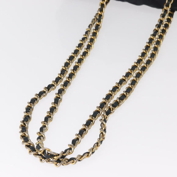 PRADA Chain Shoulder Bag Nylon Navy Gold Auth ka893