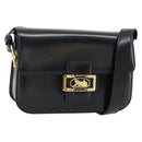 CELINE Horse Carriage Shoulder Bag Leather Black Gold Auth ka895-1