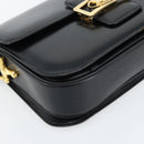CELINE Horse Carriage Shoulder Bag Leather Black Gold Auth ka895-16