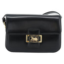 CELINE Horse Carriage Shoulder Bag Leather Black Gold Auth ka895-13
