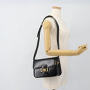 CELINE Horse Carriage Shoulder Bag Leather Black Gold Auth ka895-24