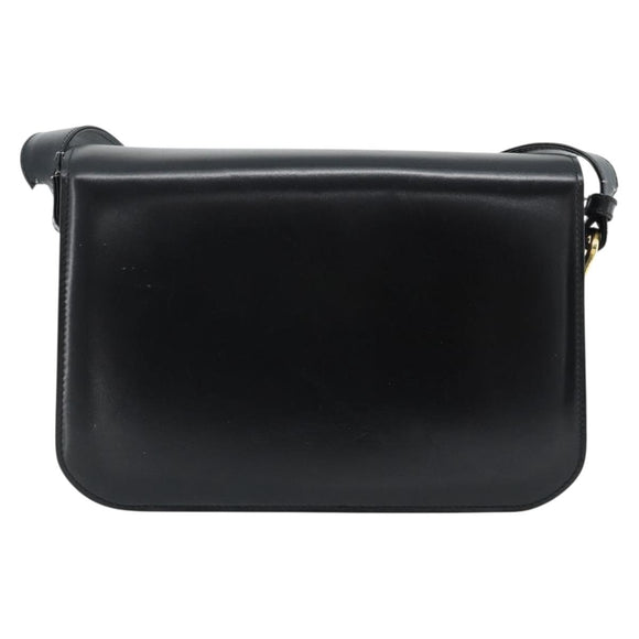 CELINE Horse Carriage Shoulder Bag Leather Black Gold Auth ka895