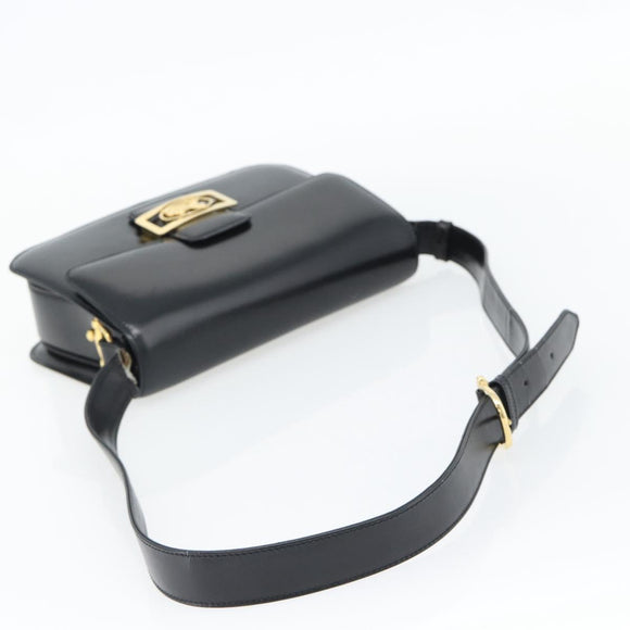 CELINE Horse Carriage Shoulder Bag Leather Black Gold Auth ka895