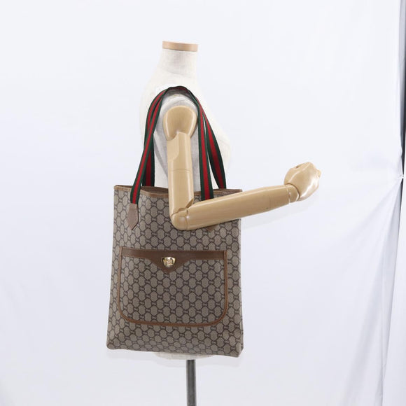 GUCCI GG Plus Supreme Web Sherry Line Tote Bag PVC Beige Gold Auth ka901