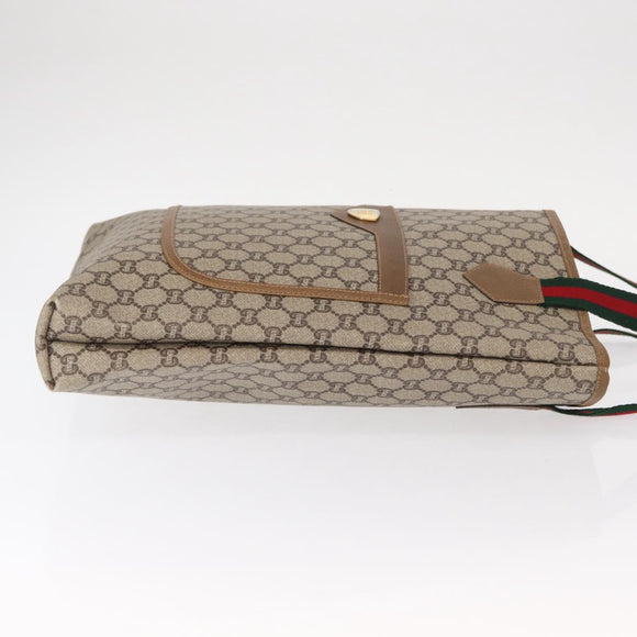 GUCCI GG Plus Supreme Web Sherry Line Tote Bag PVC Beige Gold Auth ka901