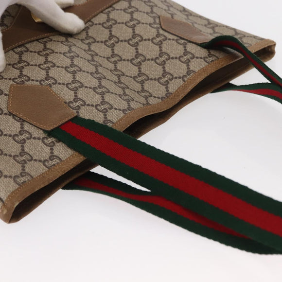 GUCCI GG Plus Supreme Web Sherry Line Tote Bag PVC Beige Gold Auth ka901