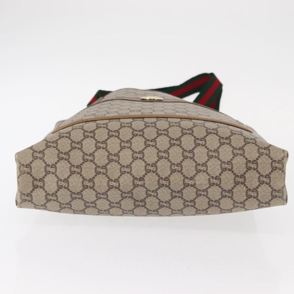 GUCCI GG Plus Supreme Web Sherry Line Tote Bag PVC Beige Gold Auth ka901