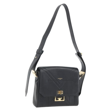GIVENCHY Shoulder Bag Leather Black Gold Auth ka908V