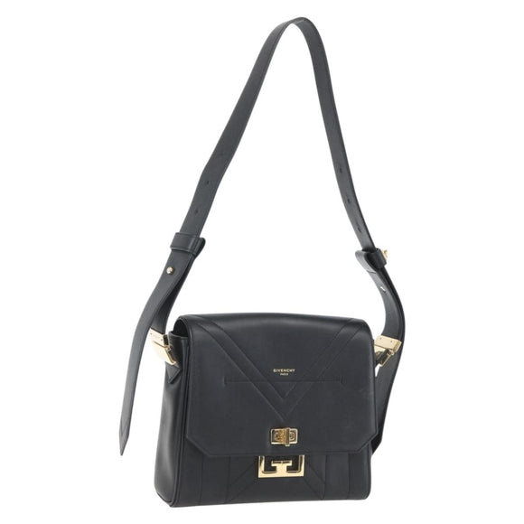 GIVENCHY Shoulder Bag Leather Black Gold Auth ka908V