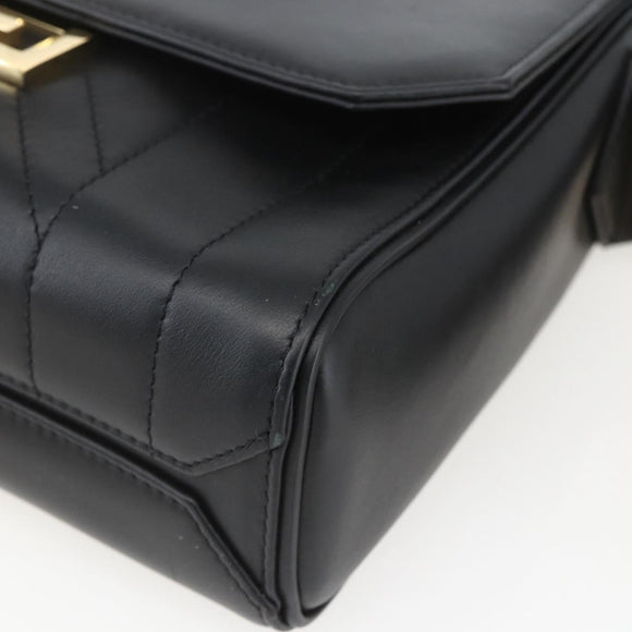 GIVENCHY Shoulder Bag Leather Black Gold Auth ka908V