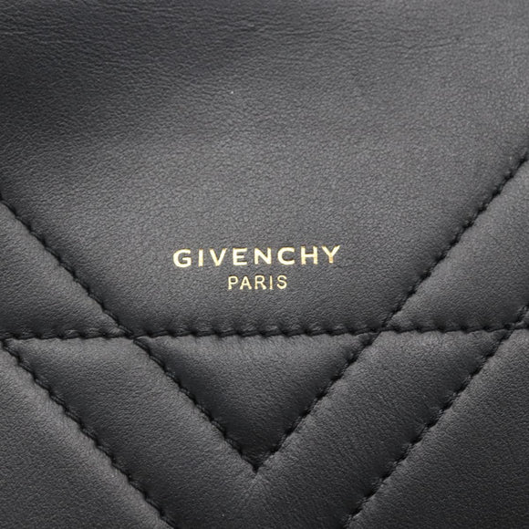 GIVENCHY Shoulder Bag Leather Black Gold Auth ka908V