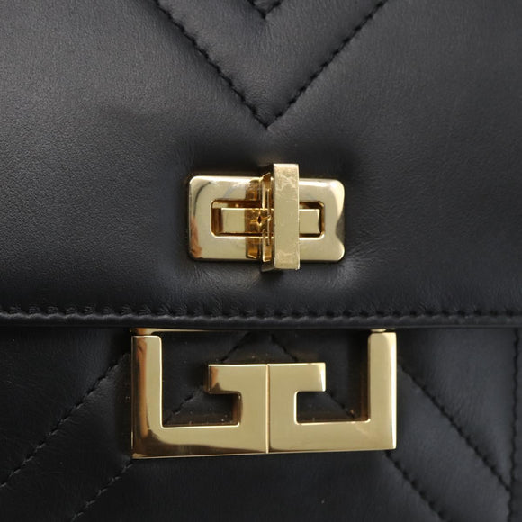 GIVENCHY Shoulder Bag Leather Black Gold Auth ka908V