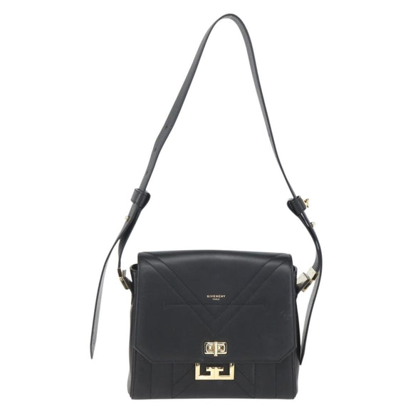 GIVENCHY Shoulder Bag Leather Black Gold Auth ka908V