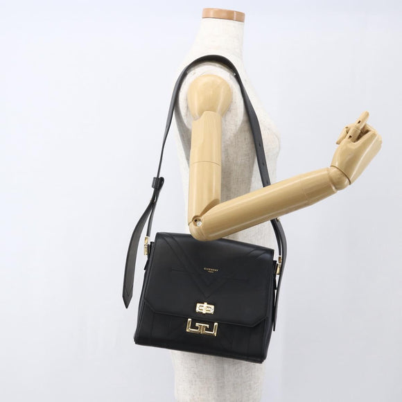 GIVENCHY Shoulder Bag Leather Black Gold Auth ka908V