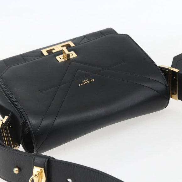 GIVENCHY Shoulder Bag Leather Black Gold Auth ka908V