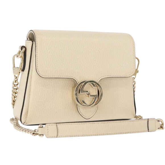 GUCCI Chain Shoulder Bag Leather Beige Gold 607720 Auth ka909