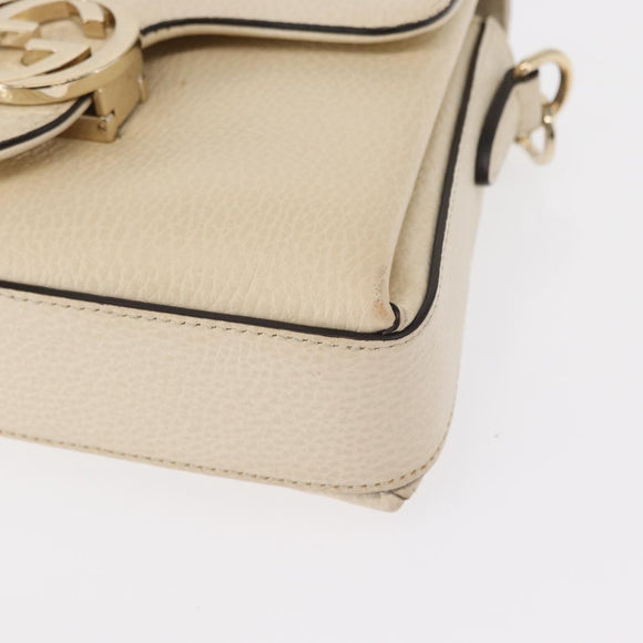 GUCCI Chain Shoulder Bag Leather Beige Gold 607720 Auth ka909