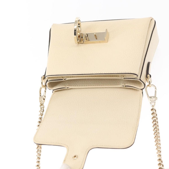 GUCCI Chain Shoulder Bag Leather Beige Gold 607720 Auth ka909