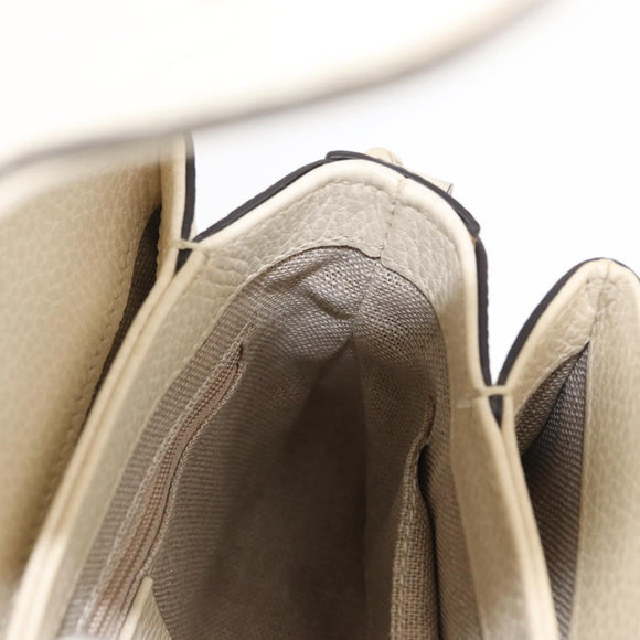 GUCCI Chain Shoulder Bag Leather Beige Gold 607720 Auth ka909